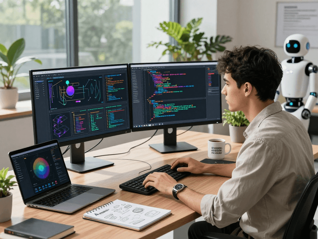 Data scientist analyzing complex datasets using spicy ai tools in a modern office.