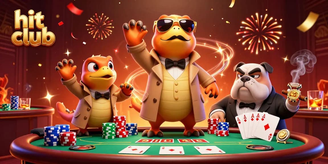 A fun scene at hit club showing cartoon raptors trying to enter a VIP lounge, filled with poker elements.