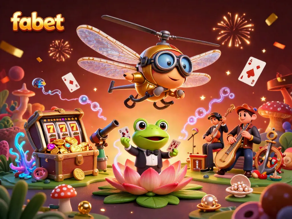 Experience the thrill of fabet with dynamic casino characters and vibrant game elements in a lively scene.