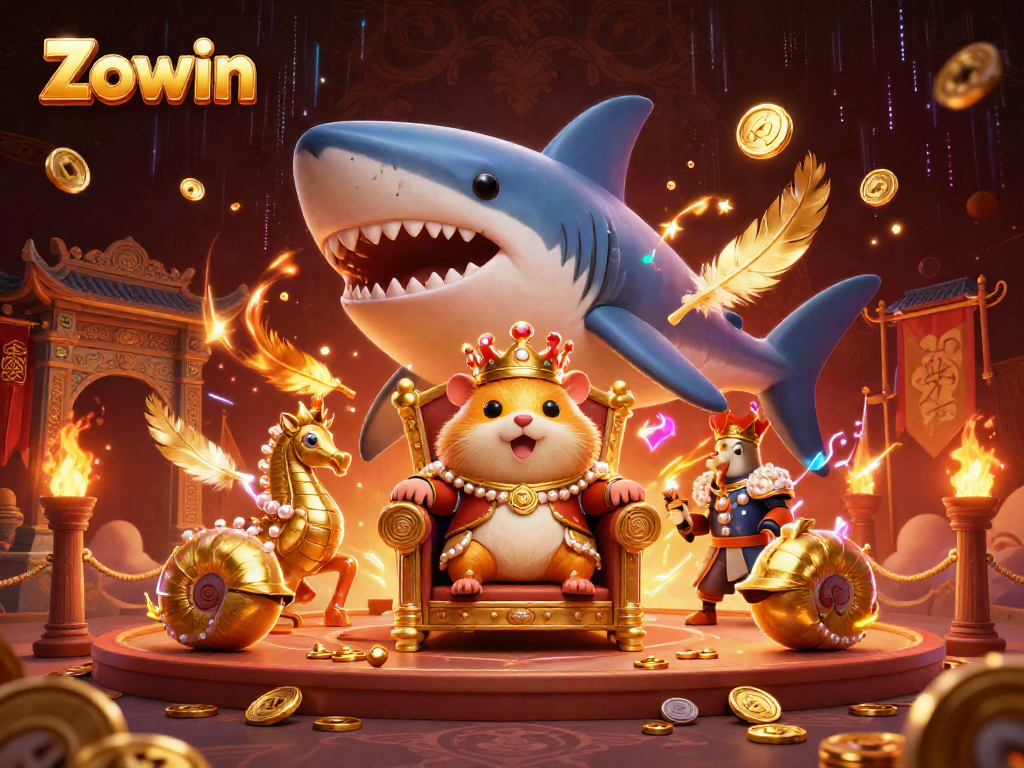 Zowin's vibrant online casino scene featuring a golden hamster king and immersive gaming elements.