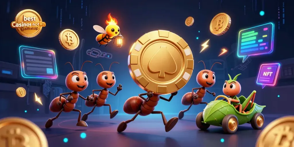 Engage in thrilling gameplay at the best casinos not on gamstop with golden poker chips and crypto elements.