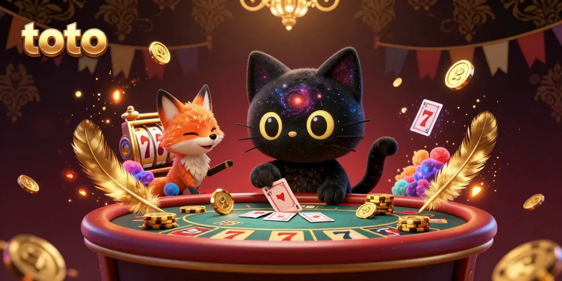 Experience the excitement of toto as a cosmic cat collects casino winnings in this vibrant illustration.