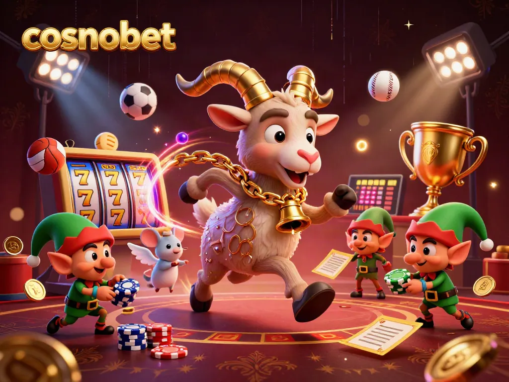 Engage with cosmobet's festive casino scene featuring dynamic characters and vibrant gaming elements.