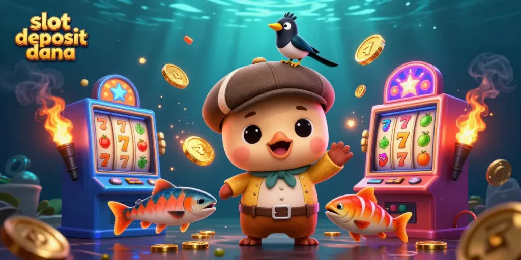 Engage with slot deposit dana on playful 3D lottery elements featuring a cute cartoon Loch Ness monster.
