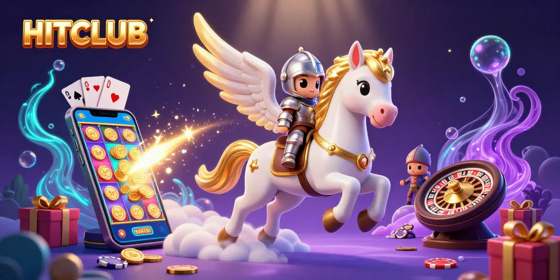 Engage in the magical gameplay at HITCLUB with a celestial knight amidst captivating casino elements.