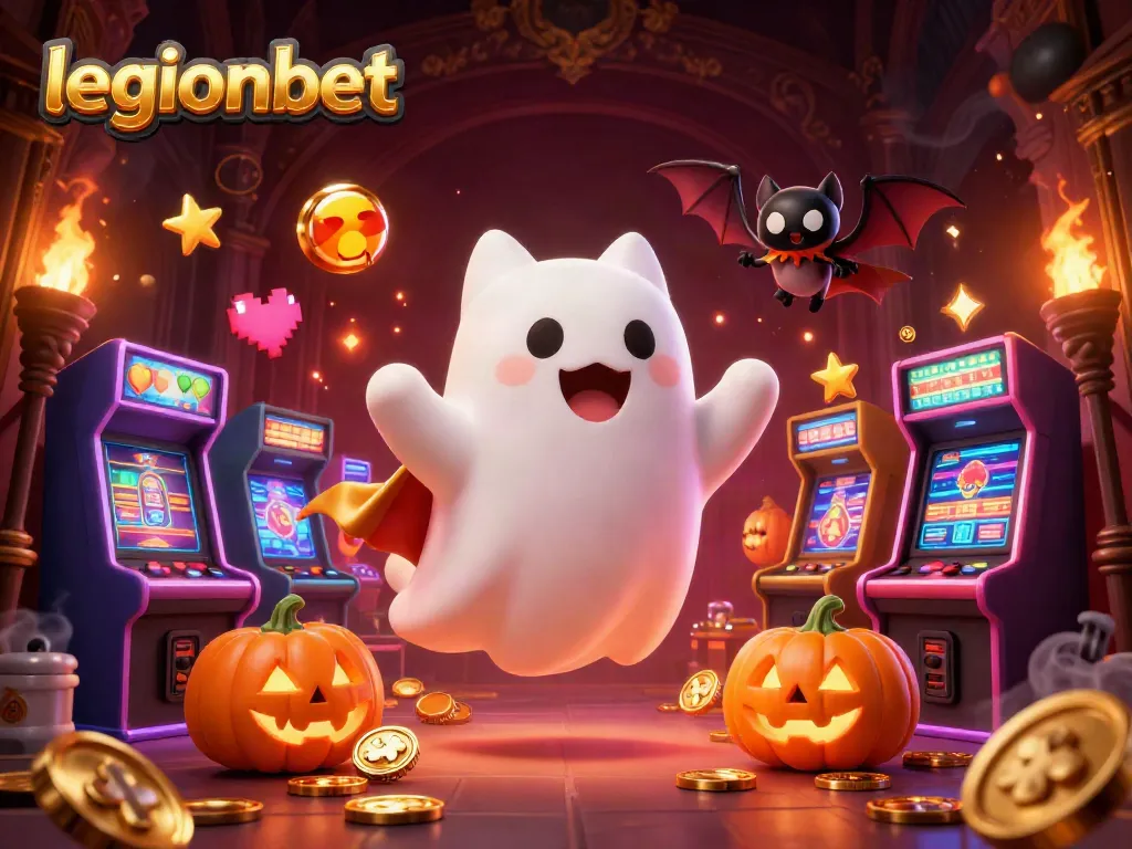 Experience gaming excitement at legionbet with a ghost cat, joker Jack-o-lanterns, and vibrant casino games.