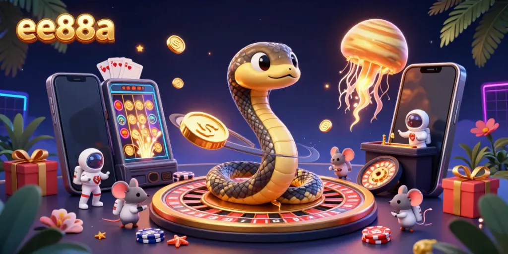 Engage in thrilling bets with ee88a's cosmic casino featuring vibrant 3D characters and game elements.