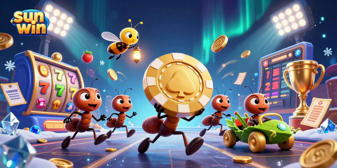 Experience the thrill of sun win with animated cartoon ants in a wild casino heist scene.