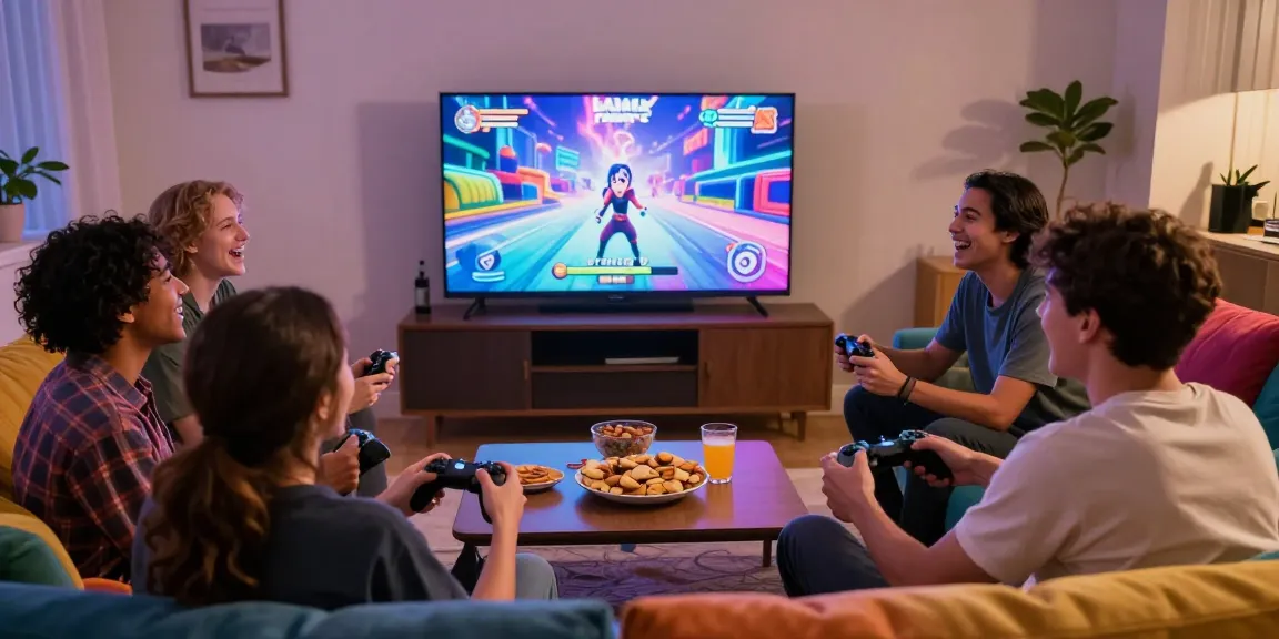 Friends enjoying ecchi games together in a cozy gaming room