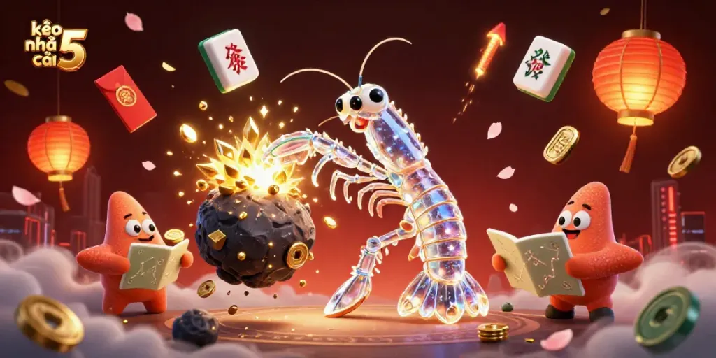 Engaging 3D illustration showcasing kèo nhà cái 5 as a vibrant sports betting hub with energetic elements.
