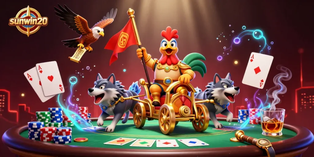 Experience the action at sunwin20 with a rooster warlord in an exciting poker scene.